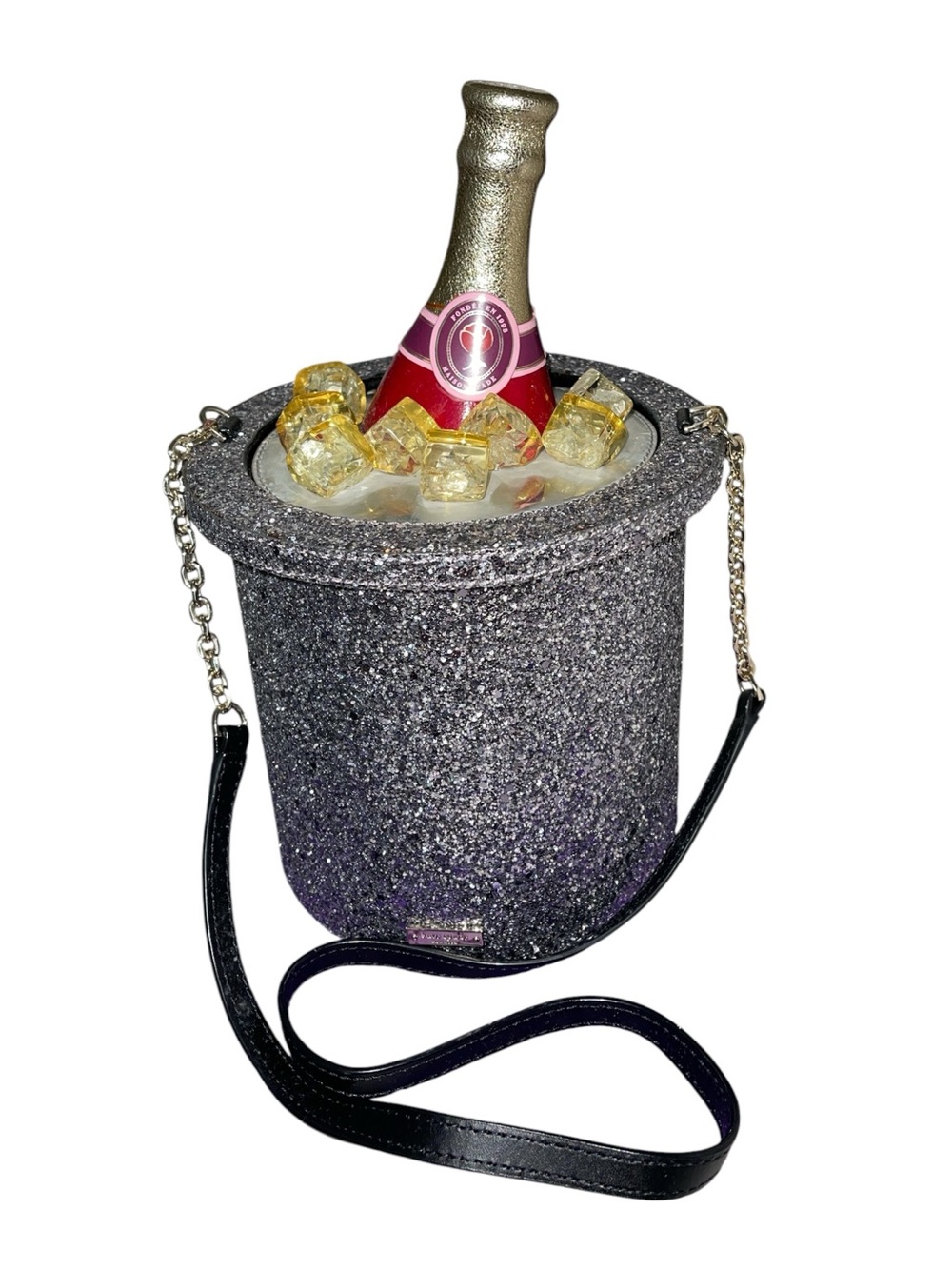 KATE SPADE FINER THINGS CHAMPAGNE BUCKET GLITTER ICE CROSSBODY
